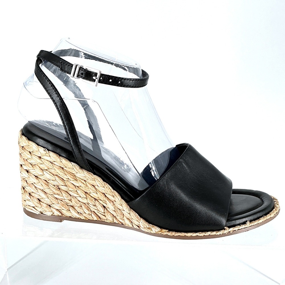 Nordstrom Size 8 Black Leather Espadrille Wedge Sandals Ankle Strap Women Arlene